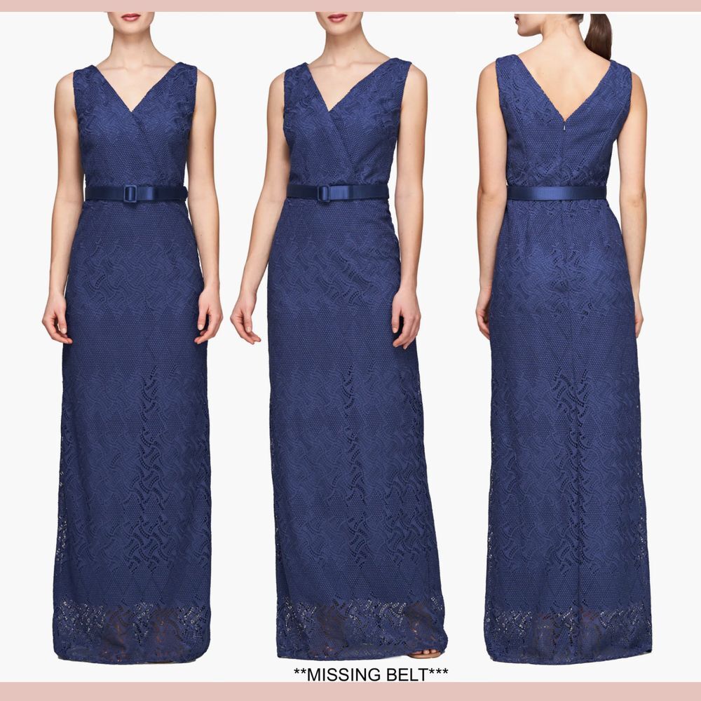 NWD $398 Kay Unger‎ [ 10 ] Hendrix Sleeveless Lace Column Gown Midnight Blue